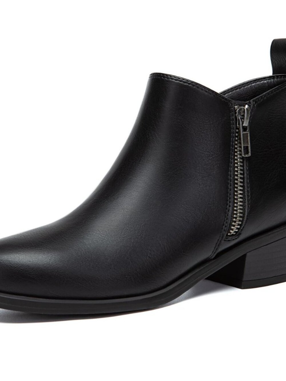 Women's Chunky Low Heel Short Ankle Boots with Side Zipper